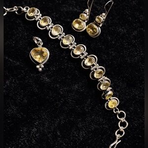 Vintage Sterling Citrine Set | Bracelet, Earrings, Pendant